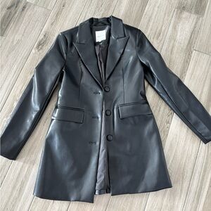Avec Les Filles Black Faux Leather Blazer Coat